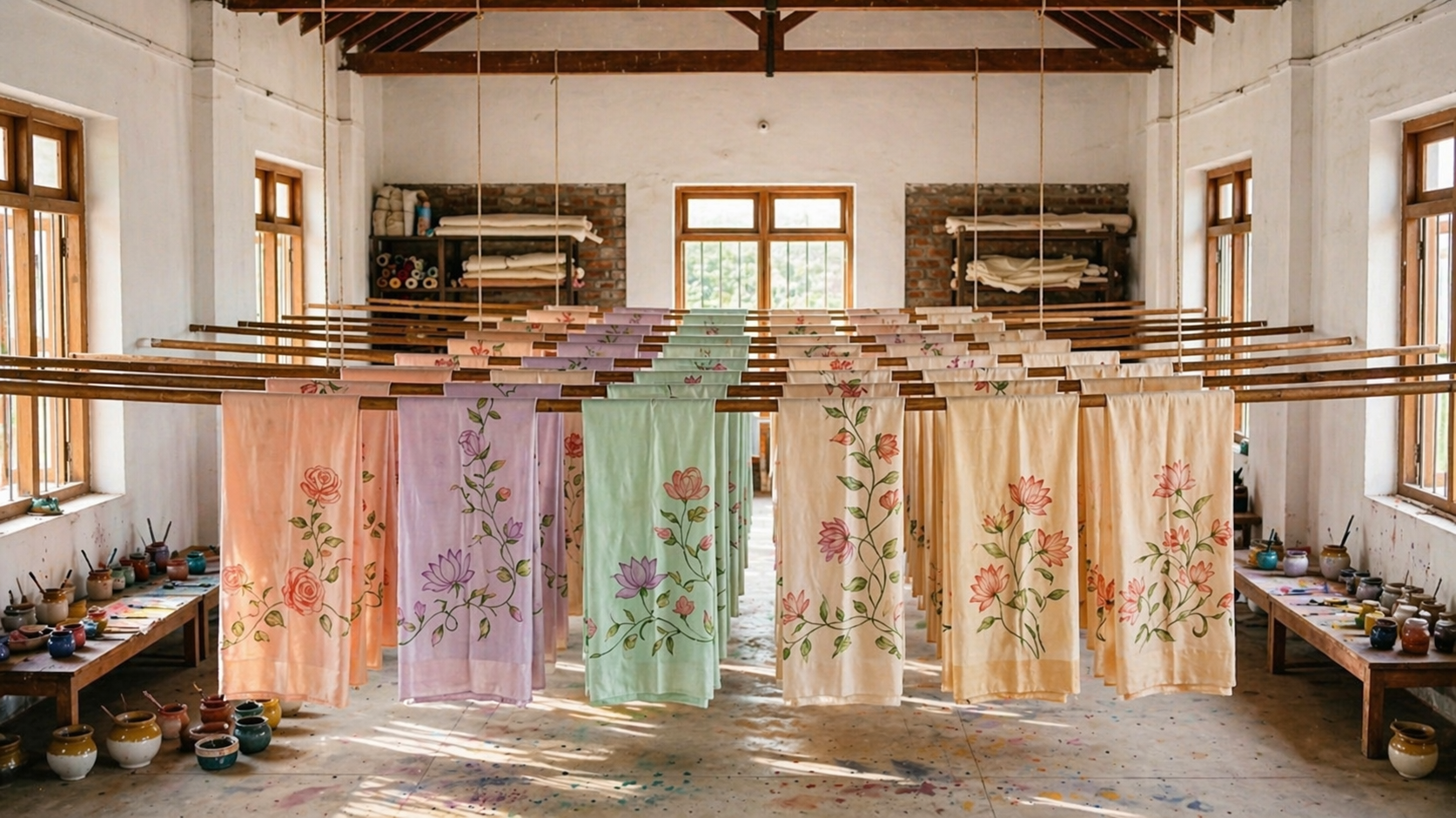 Drying and fixing painted sarees